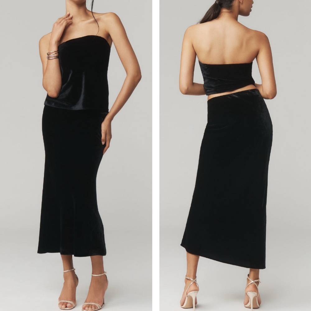 Anthropologie The Tilda Strapless Top and Maxi Skirt Set in Black Velvet